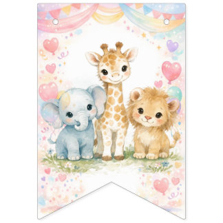 Banderines Feliz Cumpleaños Niño Azul Animales Safari