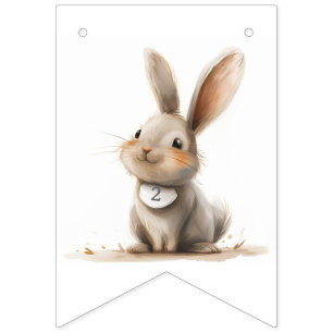 Banderines Feliz cumpleaños niños conejitos cumpleaños rosado