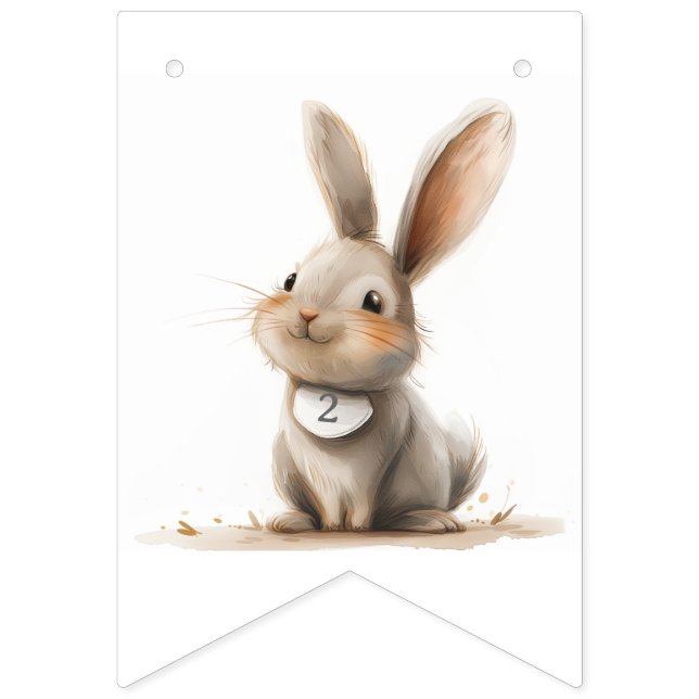 Banderines Feliz cumpleaños niños conejitos cumpleaños rosado (Primera bandera)