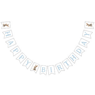 Banderines Feliz cumpleaños niños conejo cumpleaños azul