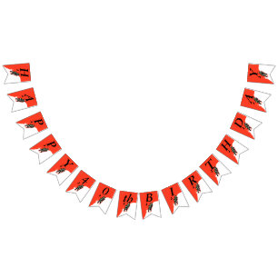 Banderines Feliz cumpleaños, niños pequeños montando la nieve