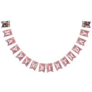 Banderines Feliz Cumpleaños número 50 Foto Holográfica Rosa D