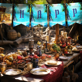 Banderines Feliz cumpleaños, paraíso pirata