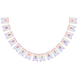 Banderines Feliz cumpleaños Pastel con rayas blancas arcoiris