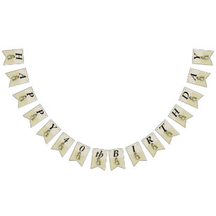 Banderines Feliz cumpleaños, pequeño Chica victoriano con muñ