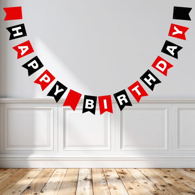 Banderines Feliz Cumpleaños Rojo y Negro (Subido por el creador)