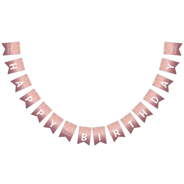 Banderines Feliz cumpleaños - Rosa de oro Purpurina de Rubor (Todo)