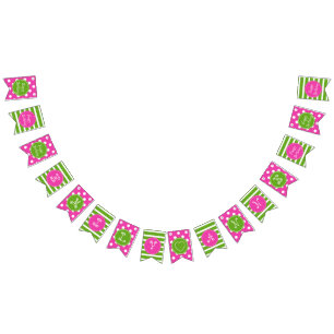 Banderines Feliz cumpleaños rosa y verde personalizado