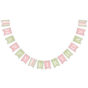 Banderines Feliz cumpleaños Sage Rustic Green Pink Floral Mad