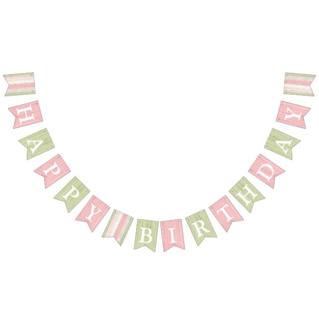 Banderines Feliz cumpleaños Sage Rustic Green Pink Floral Mad (Todo)
