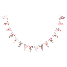 Banderines Feliz cumpleaños Shabby Chic Pink Rose Polka Dots
