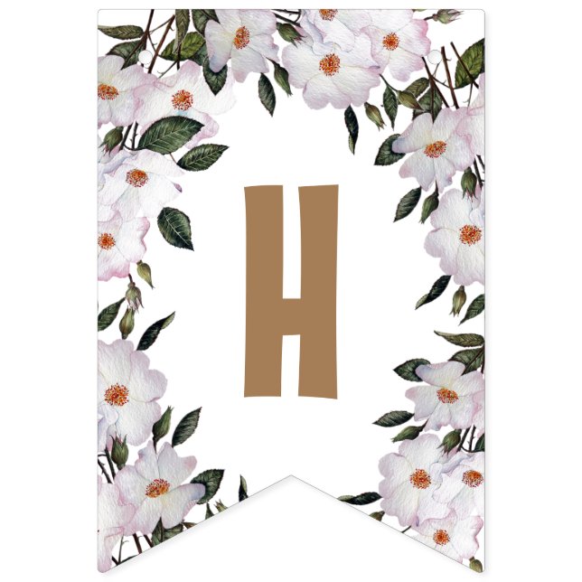 Banderines Feliz cumpleaños Shabby Chic White Roses (Segunda bandera)