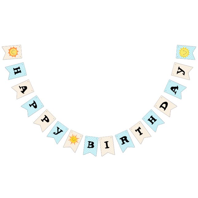 Banderines Feliz cumpleaños Sunshine Blue y Gold Polka Dot (Todo)