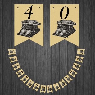 Banderines Feliz cumpleaños Vintage Manuel Typewriter Tan