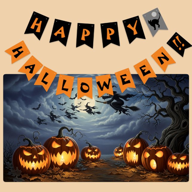 Banderines Feliz Fiesta de Halloween (Happy Halloween bunting flags banner)