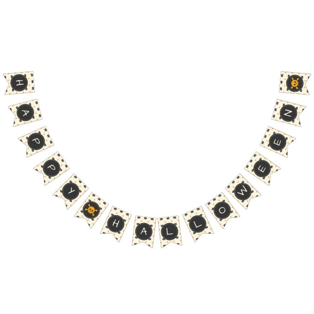 Banderines Feliz Halloween. Jack O Lantern White Polka Dots (Todo)