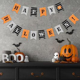 Banderines Feliz Halloween Naranja Negro y Gris Patrón