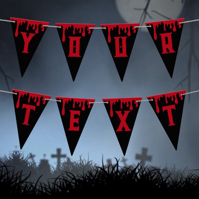 Banderines Feliz Halloween Spooky Red Black Dripping Blood (In Situ)