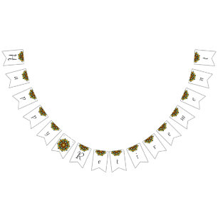 Banderines Feliz Jubilación. Mandala en Bunting amarillo y br