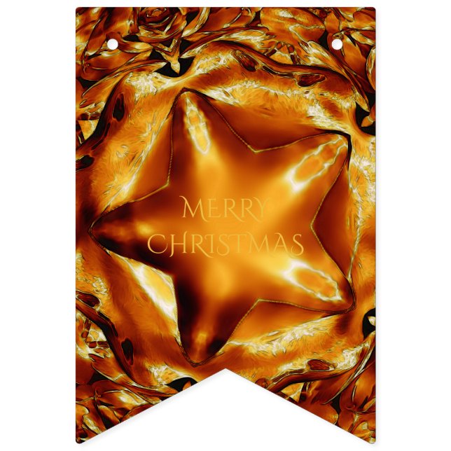 Banderines Feliz Navidad Brown Gold Copper Estrella elegante (Primera bandera)