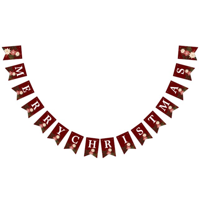 Banderines FELIZ Navidad Elegante Maroon Poinsettia vacacione (Todo)