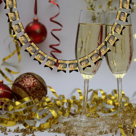 Banderines Feliz Nochevieja elegante oro negro moderno