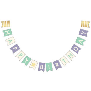 Banderines Feliz tipografía de cumpleaños Faux Gold Stars &