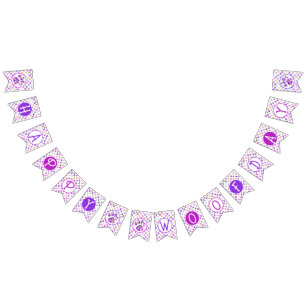 Banderines Feliz Woofday Silueta de Pata Rosa Purpura Amarill