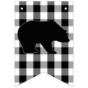 Banderines Fiesta de cumpleaños blanca del negro del oso de
