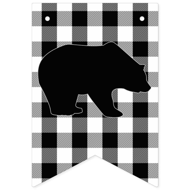 Banderines Fiesta de cumpleaños blanca del negro del oso de (Primera bandera)