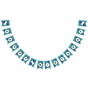 Banderines Fiesta de Cumpleaños de Bolos Azul-Verde Feliz Cum