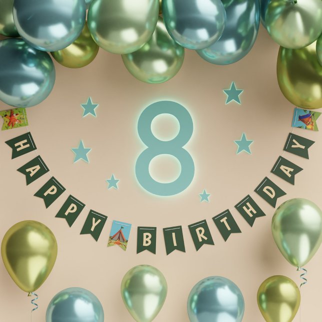 Banderines Fiesta de cumpleaños de Camping Verde Feliz cumple (Green Camping Birthday Party Happy Birthday Bunting Flags)