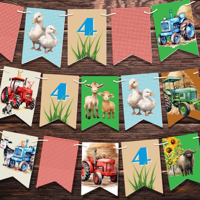 Banderines Fiesta de cumpleaños de niños granja tractores ani (Subido por el creador)
