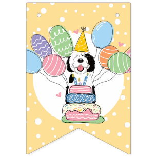 Banderines Fiesta de cumpleaños de perro de Sheepadoodle blan