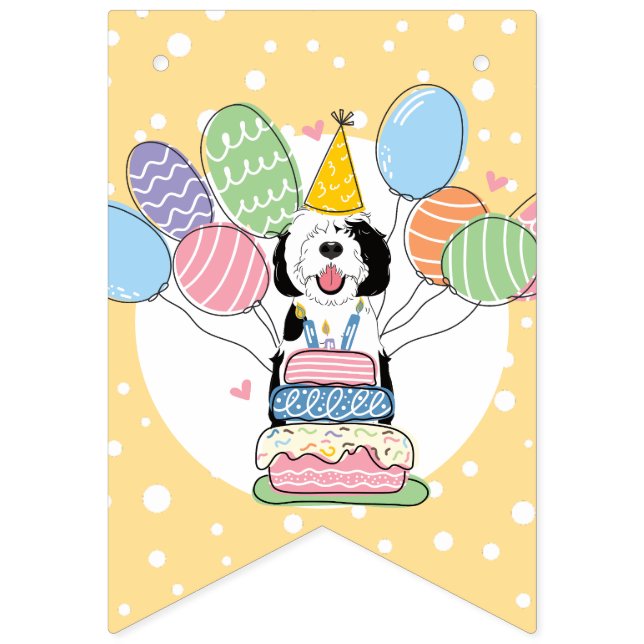Banderines Fiesta de cumpleaños de perro de Sheepadoodle blan (Séptima bandera)