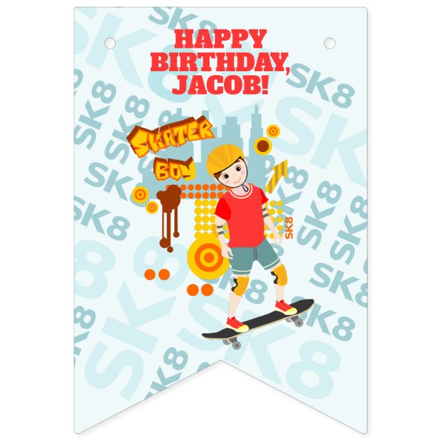 Banderines Fiesta de cumpleaños de Skate Park Fun Boy (Primera bandera)