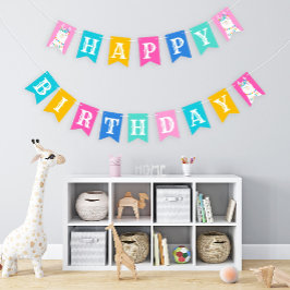 Banderines Fiesta de cumpleaños feliz de Llama Rosa