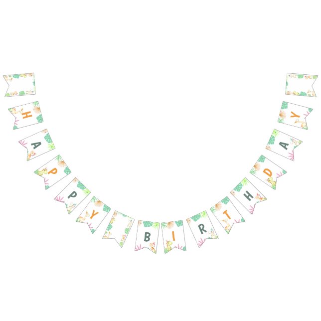 Banderines Fiesta de cumpleaños feliz jungla de dinosaurios (Todo)