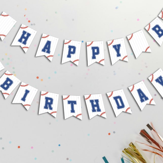 Banderines Fiesta de cumpleaños feliz Pinstripe de béisbol (Baseball Softball Pinstripe Happy Birthday Party Bunting Flags
)