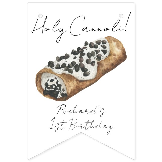 Banderines Fiesta de cumpleaños número 1 de Cannoli acuarela (Primera bandera)