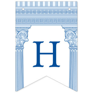 Banderines fiesta de cumpleaños número 50 con templo griego d