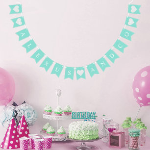 Banderines Fiesta de ducha de novia verde azulada personaliza