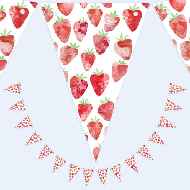 Banderines Fiesta de fresa acuarela (Strawberry watercolor party bunting flag decor)