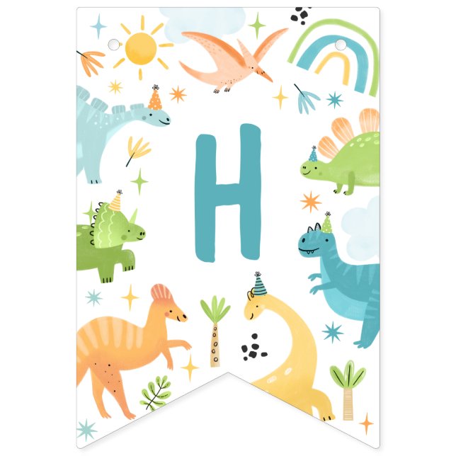 Banderines Fiesta de la fiesta de cumpleaños de Boy Blue Dino (Primera bandera)