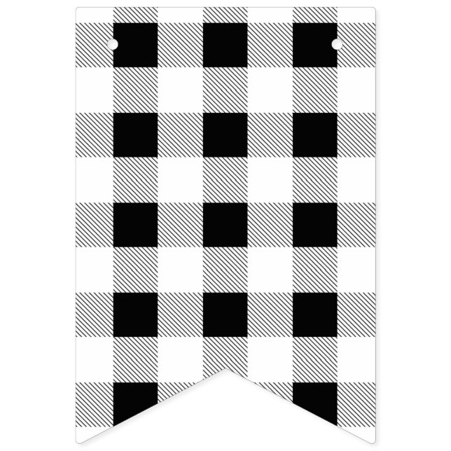 Banderines fiesta de plaid búfalo negro y blanco en casa de c (Primera bandera)