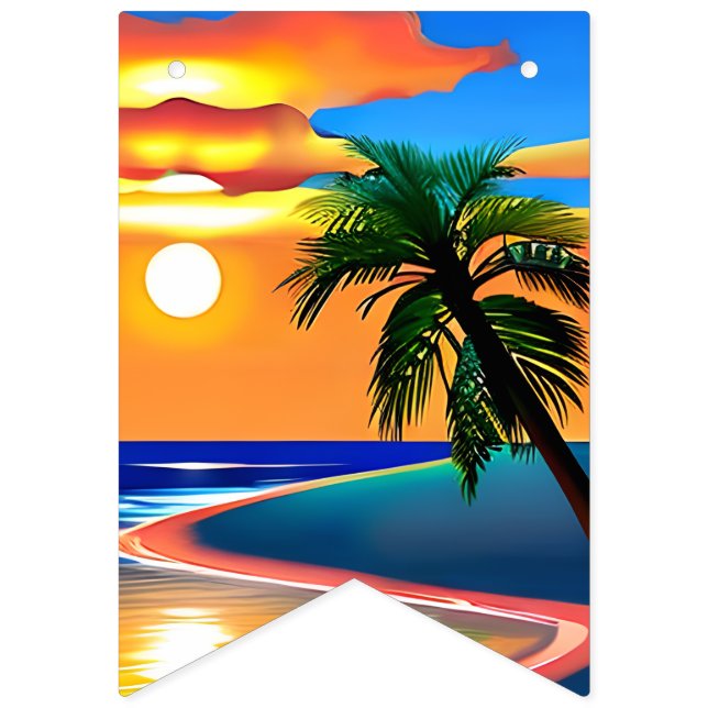Banderines Fiesta de silueta de árbol de palmas tropicales (Primera bandera)