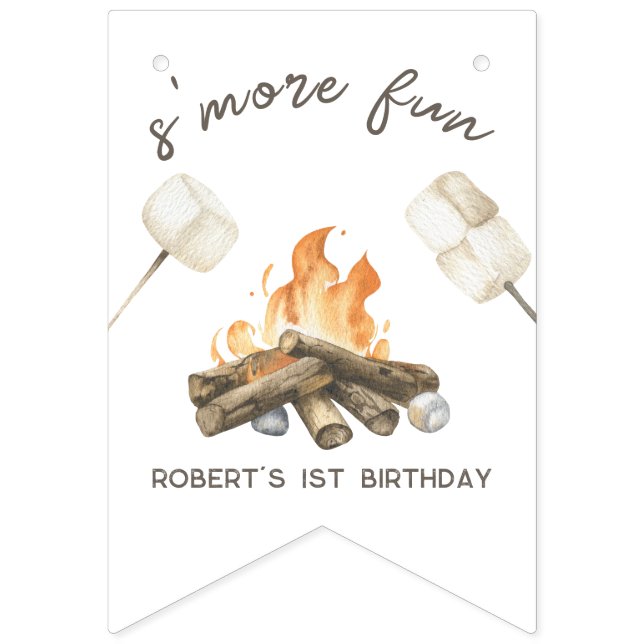 Banderines Fiesta del primer cumpleaños de S'more Campfire (Primera bandera)