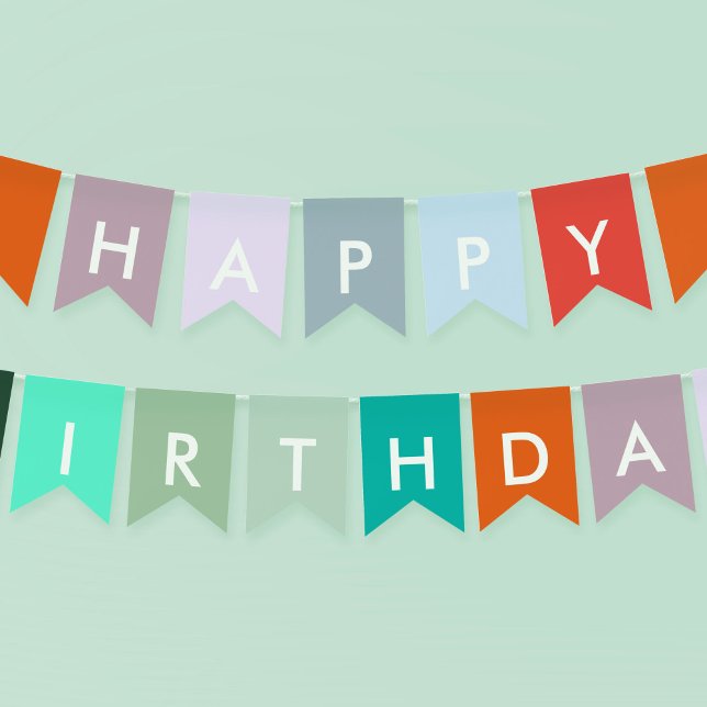 Banderines Fiesta feliz cumpleaños colorido (Cute fox-themed kids birthday party bunting flags.)