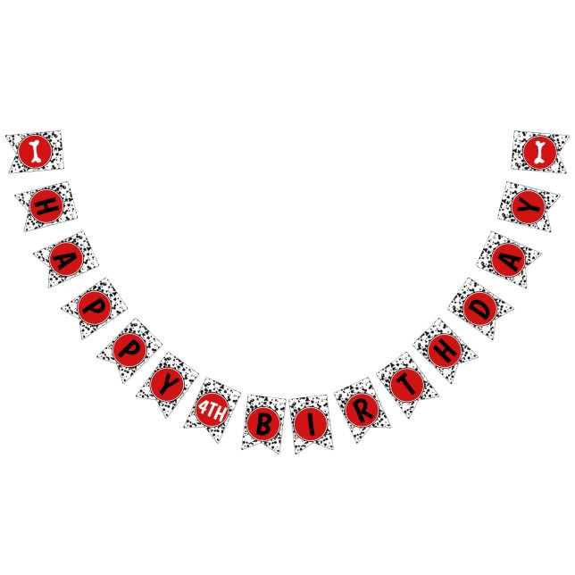 Banderines Fiesta feliz cumpleaños de Black White Red Dalmati (Todo)