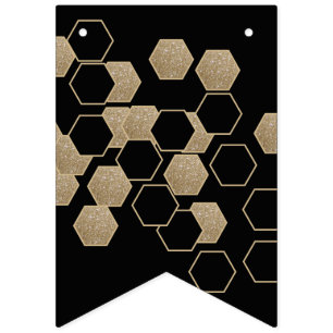 Banderines fiesta moderna geométrica de hexágono negro y dora